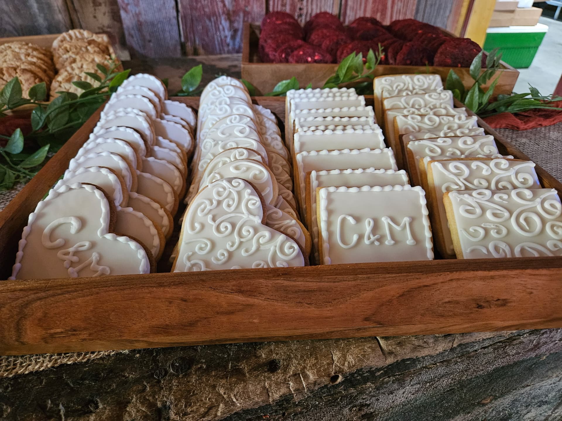 Hand-decorated monogram wedding cookies